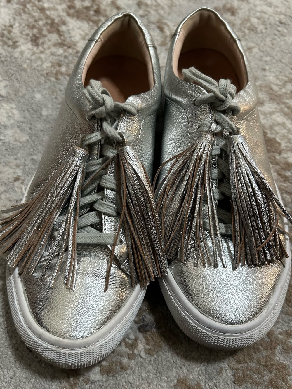 Loeffler Randall Silver Tassel Lace-Up Sneakers